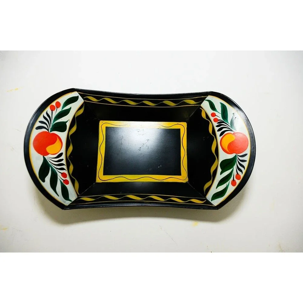 Metal Toleware Painted Fruit Bread Tray Pan